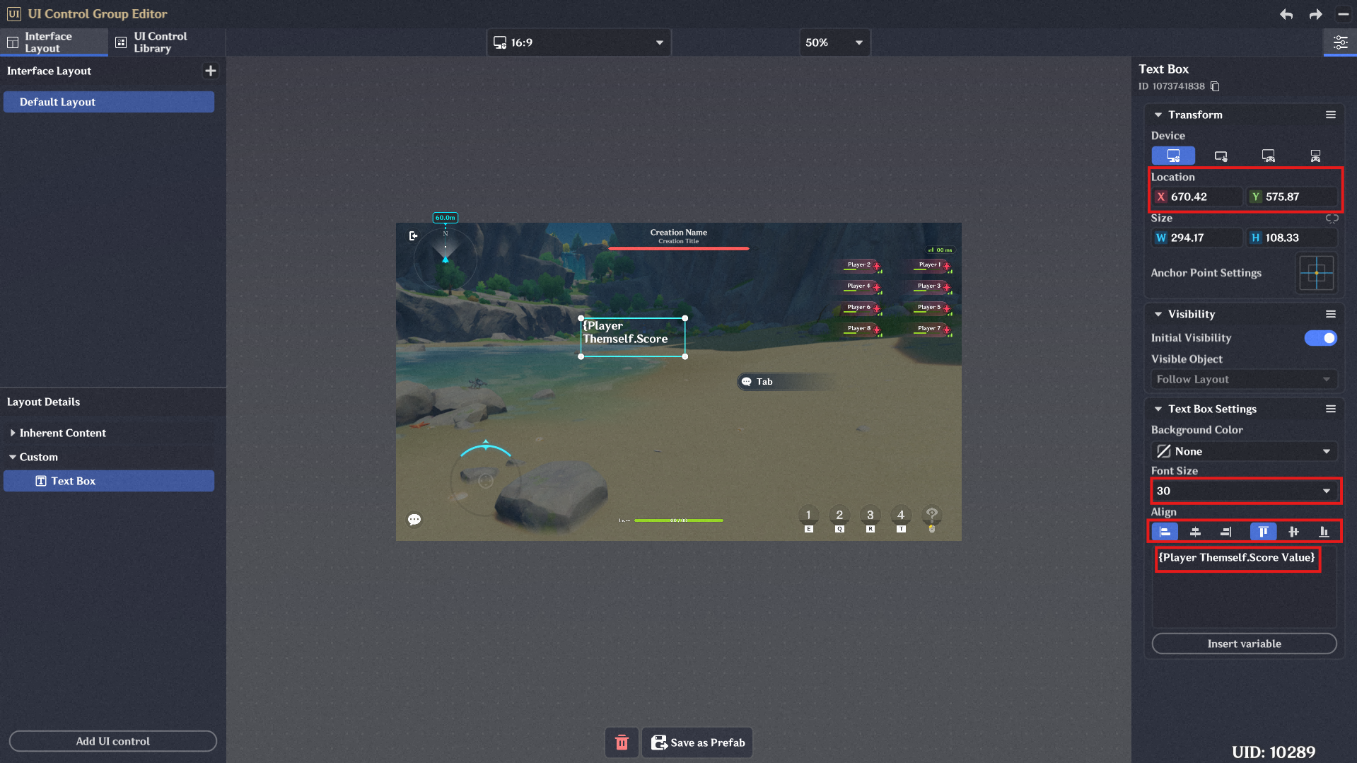 **The current in-game editor's interface layout needs to be configured ...