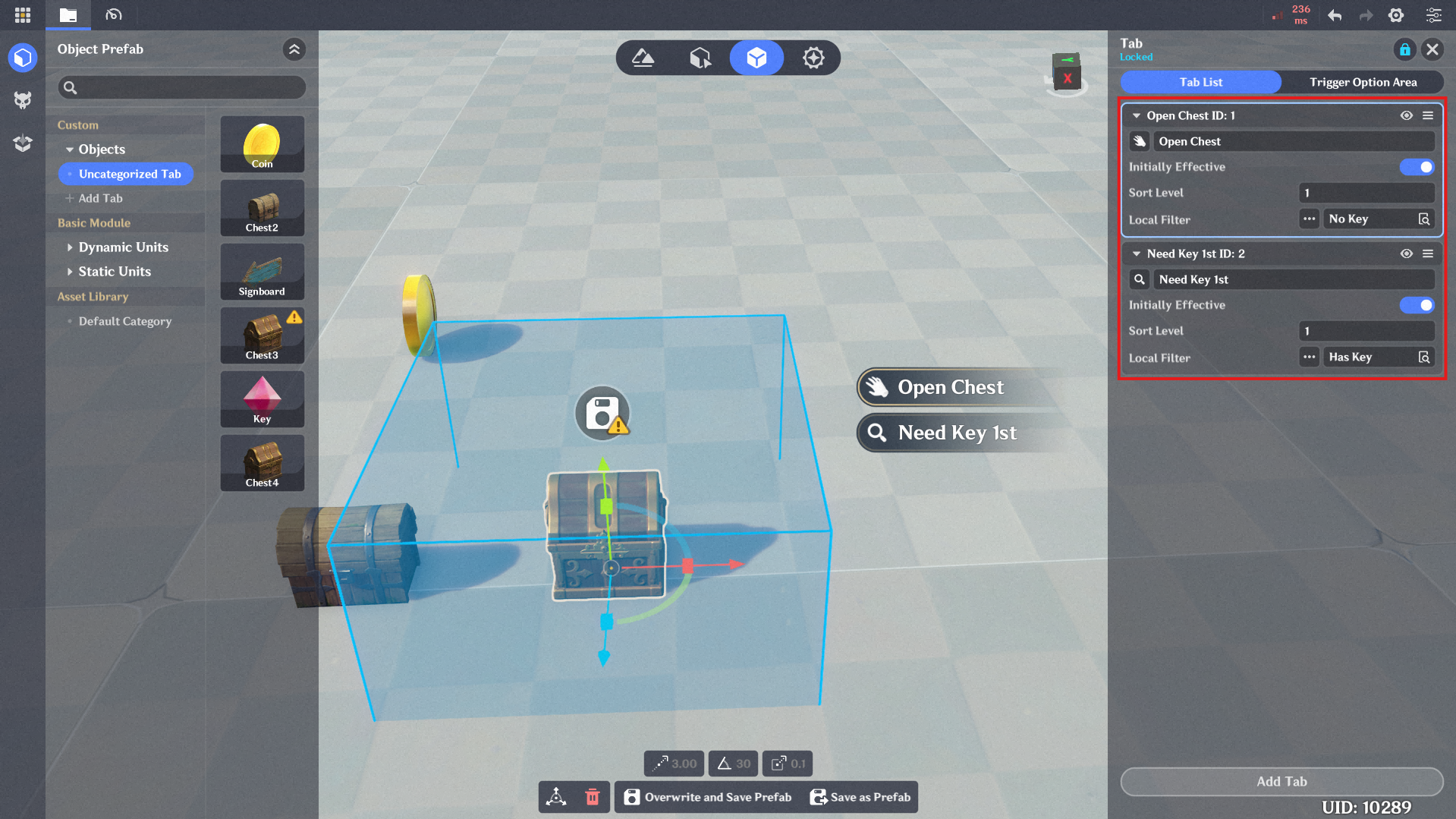 9. Configure the node graph of Prefab B (see recommended settings in ...