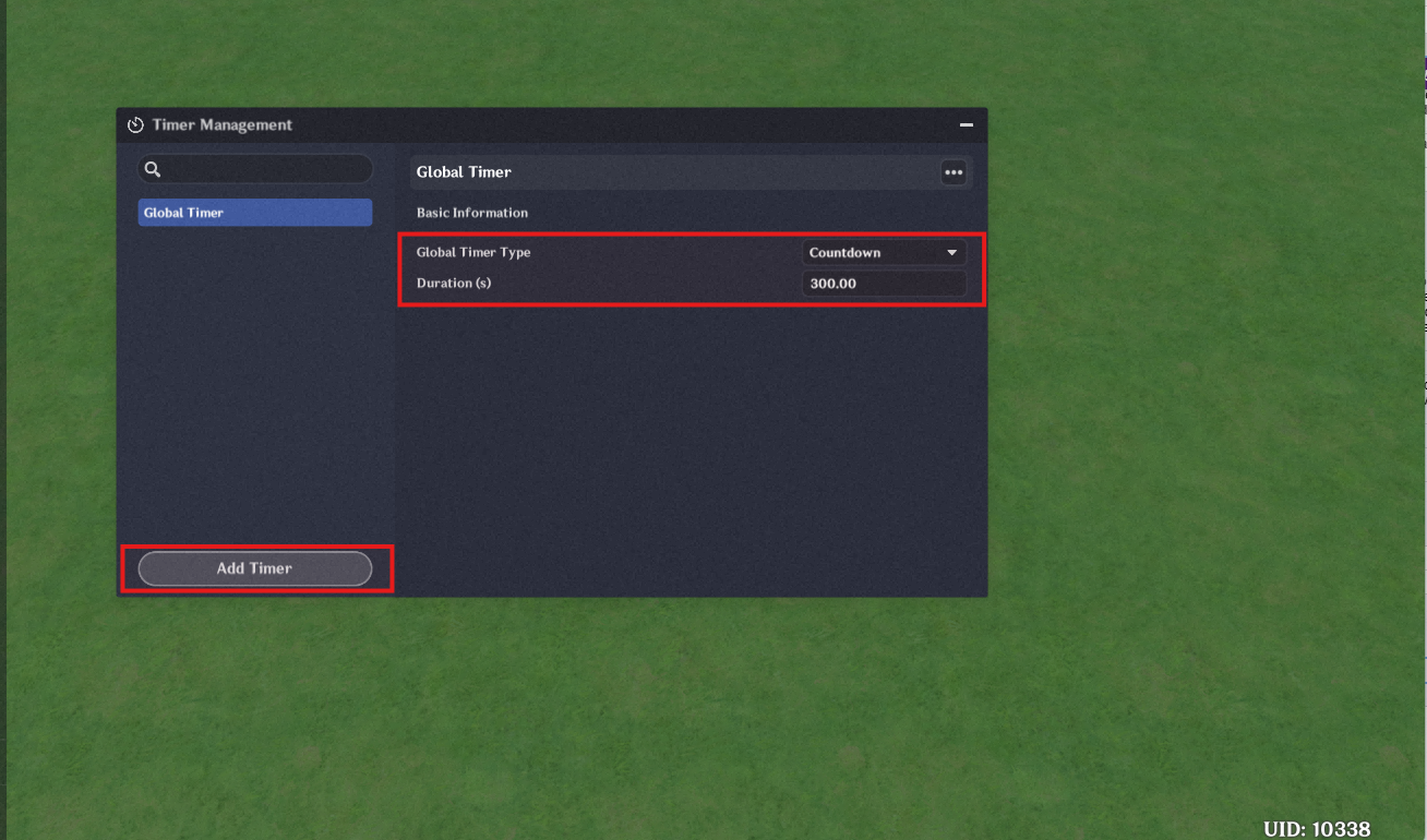 2. [In-Game Editor] Add [Components - Global Timer] to the stage entity.