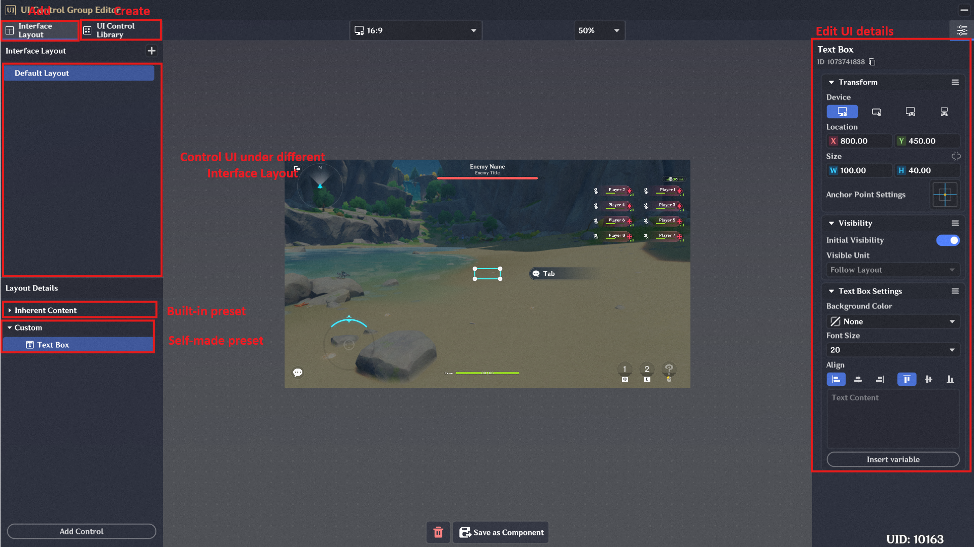 **For more information about UI controls, please refer to ...
