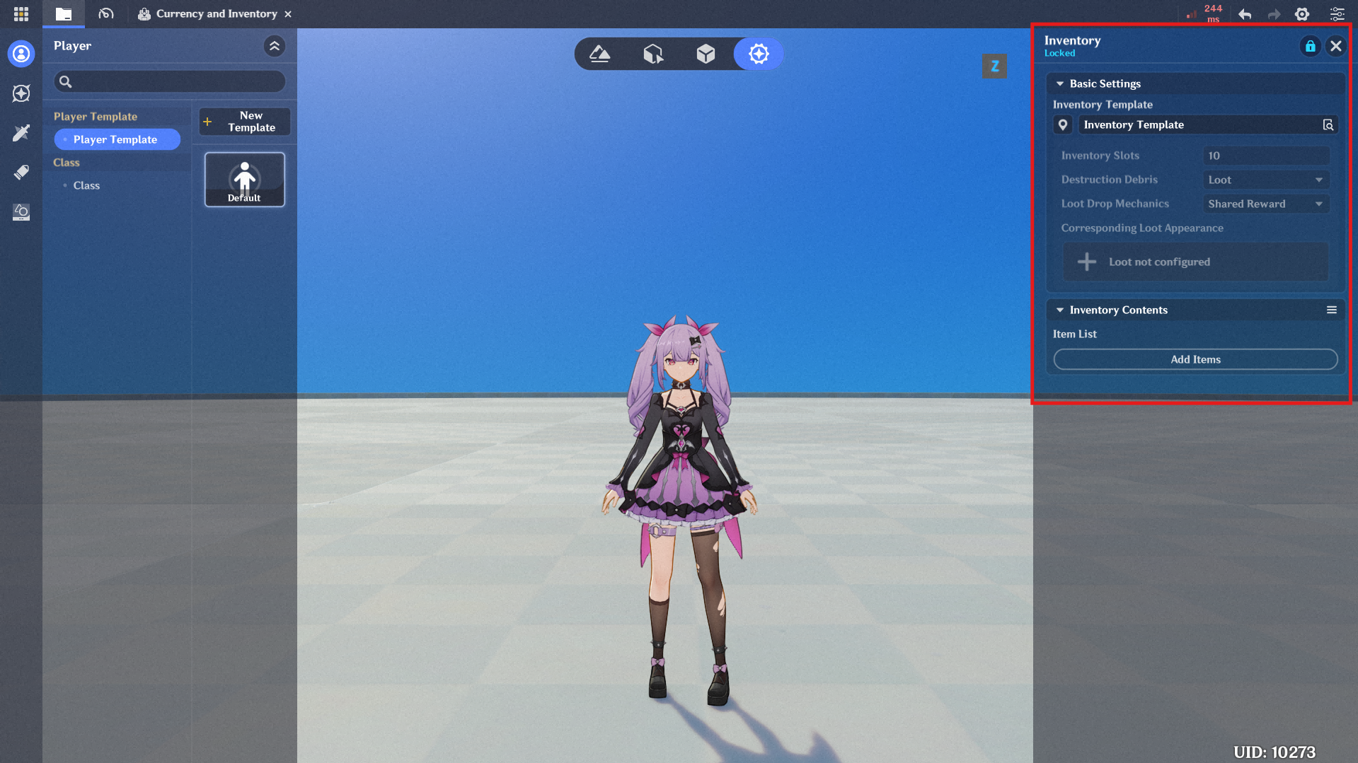 Once the inventory configuration is complete, the assigned character ...