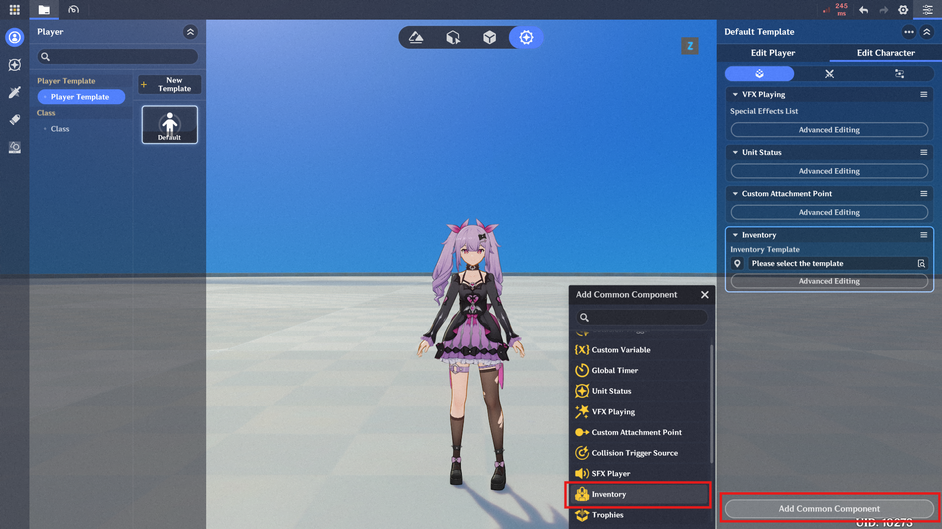 via the [Edit Character] panel to enter the Component page, click , and ...