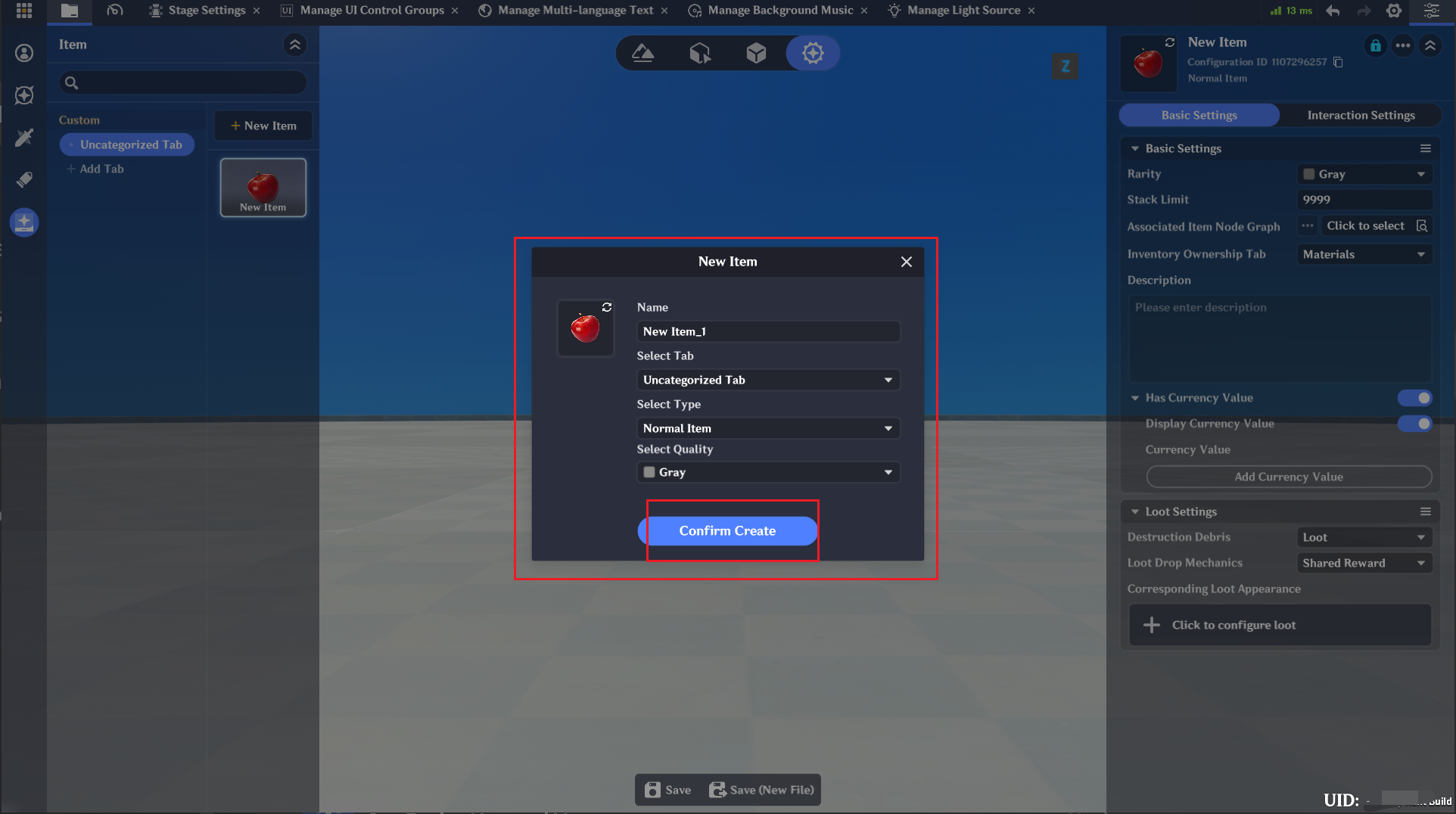 Item Name : The name of the item displayed in the interface during gameplay