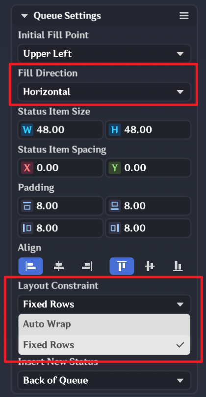 Status Items Rising Falling When Layout Constraint = Fixed Rows, status items will fill the current ...